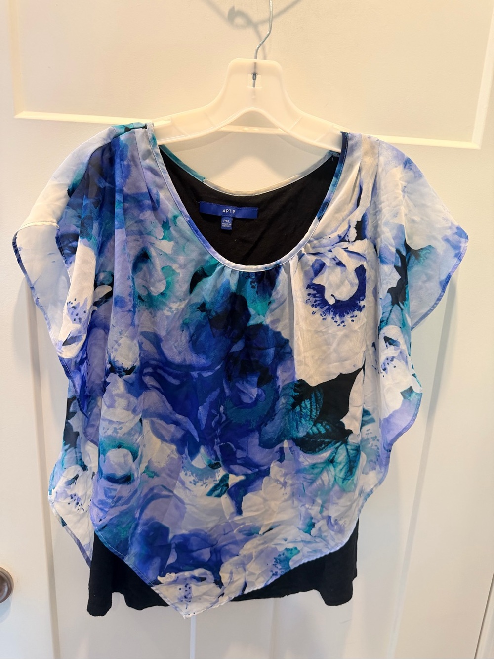 Apt. 9 PXL Petite XL Blue Floral Flutter Sleeve Layered Blouse Top